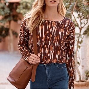 GARNET HILL Women's Long Sleeve Ikat Boatneck Sweater Silk/Organic Cotton Size M